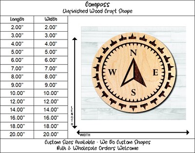 Mariner's Compass 2 Unfinished Wood Shape Blank Laser Engraved Cut Out Woodcraft Craft Supply COM-005 - image2